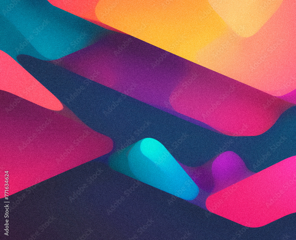 Poster this vibrant, noise-textured artwork captivates with its dynamic shapes and multicolored gradients, 
