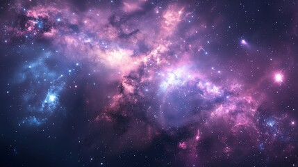 A galaxy of stars with a purple hue. The stars are scattered throughout the galaxy, with some closer together and others further apart
