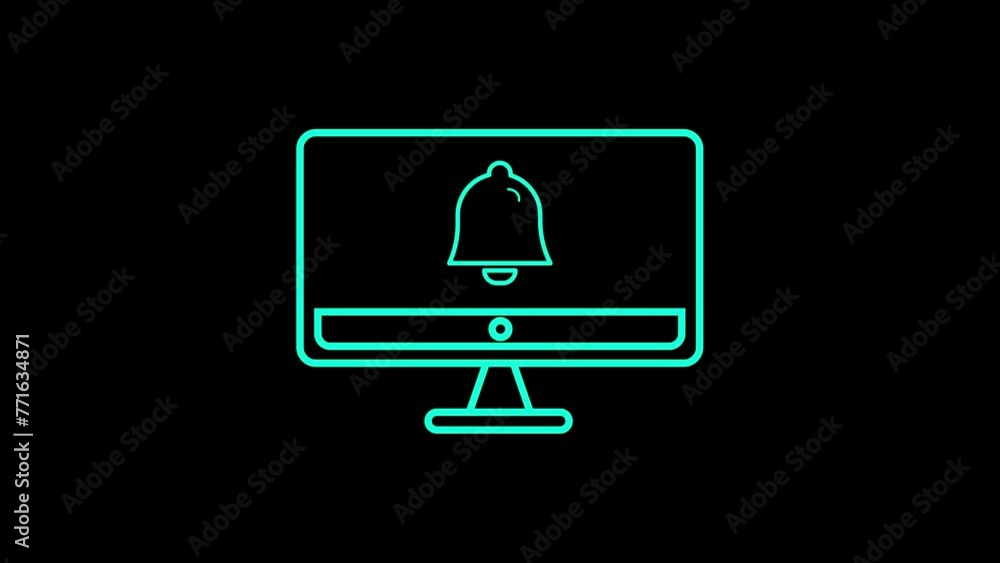Poster bell ringing on computer screen.4k animation.flat design
