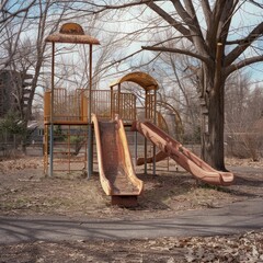 Rusty playground in a forgotten neighborhood, dreams on hold