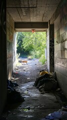 Underpass dwelling, shadow homes, life in the margins - obrazy, fototapety, plakaty