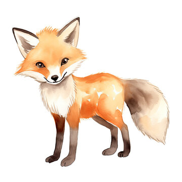 recommend clip art: AI-generated watercolor cute fox clip art illustration. Isolated elements on a white background.