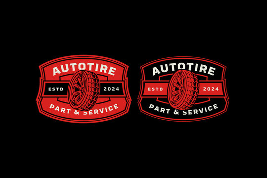 tires car retro badge logo design template for automotive service, workshop, garage and sport