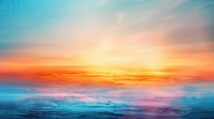 Obraz premium Captivating abstract seascape with vibrant hues of blue and orange, evoking a serene, dreamlike sunset over tranquil water.