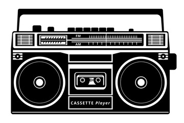 Vintage Stereo Audio Cassette Player Silhouette. Vector clipart isolated on white.