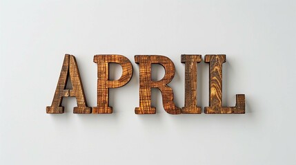 Rustic 3d wooden letters "APRIL" cut out on white background, illustration