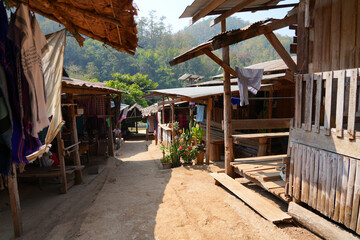 Homes of Kayan refugees in the Huay Pu Keng long-neck ethnic village in the Mae Hong Son province...