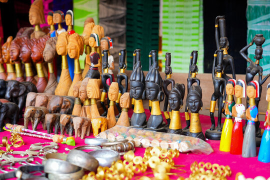 Locally made memorabilia for sale at the Huay Pu Keng long-neck Kayan village in the Mae Hong Son province in the northwest of Thailand, close to the Burma border