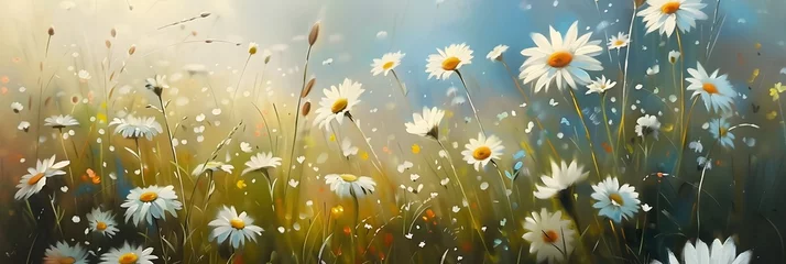 Fotobehang Beautiful field of white flowers bathed in sunlight, natural beauty scenery  © nukkix wala