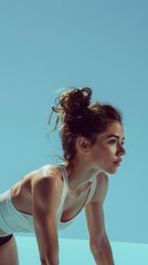 Obraz premium Woman doing push up, studio photo