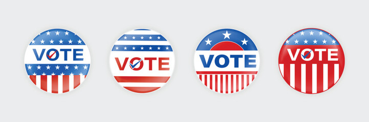 Election Badge 2024. United states of America presidential election. Set of vote 2024 badge buttons. Vector illustration.