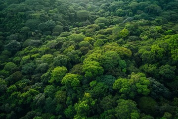 View from above showcasing a dense, vibrant green forest canopy