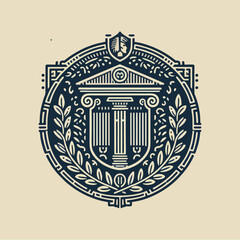 Vintage Classic Floral Shield Roman and Greek Line Drawing Style Logo Design, T-shirt and Streetwear