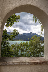 View through the arch of Wolfgangsee, austria