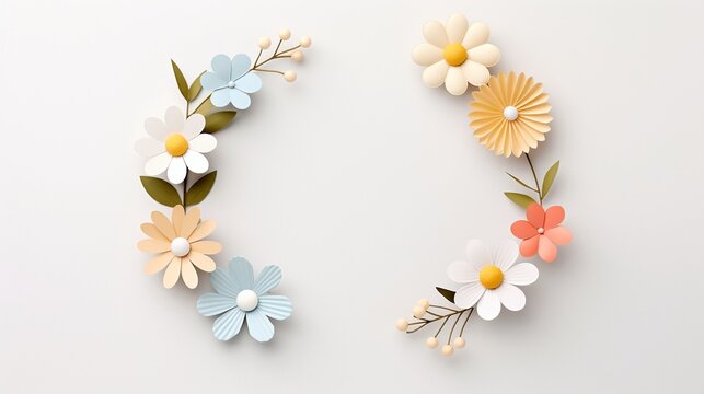 A 3D-rendered Easter wreath made of spring flowers and Easter eggs isolated on a clean background 3d