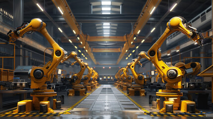 Car factory 3D concept construction building welding industry production conveyor.