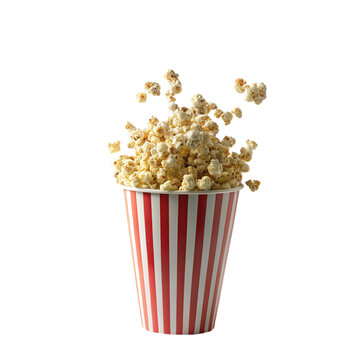 Popcorn in paper cup isolated on transparent background.