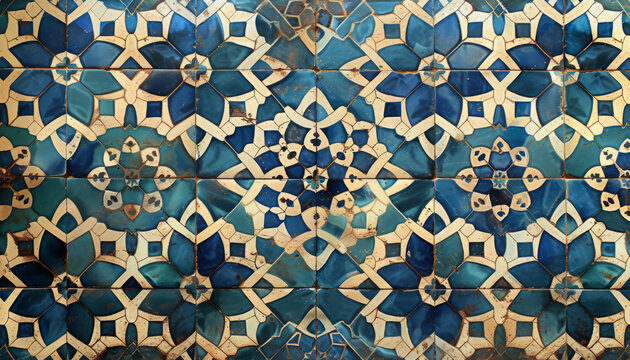 Moroccan pattern design, intricate tiles in shades of turquoise and ivory, Generative AI