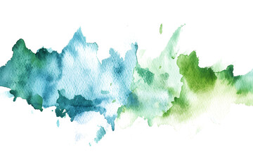 Soft blue and green watercolor wash design on white background.