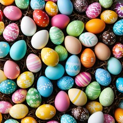 Prepare to be enchanted by this mesmerizing display of Easter eggs, each one a unique masterpiece adorned with intricate designs and a kaleidoscope of colors. 