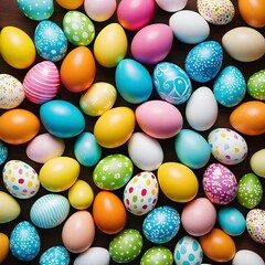 This image captures a stunning array of Easter eggs, each one meticulously decorated with intricate patterns and vibrant hues.