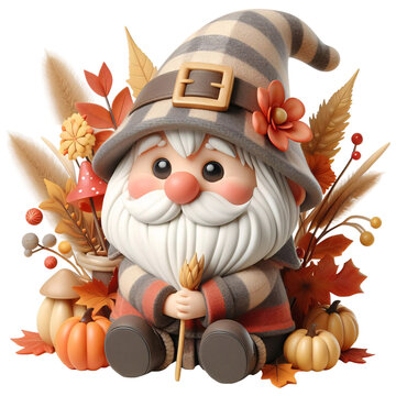 Cute Autumn Fall Gnome clipart Png Design