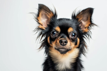 Close up Portrait of a chihuahua, Cute small dog looking at camera, white background for copy space, pet model  