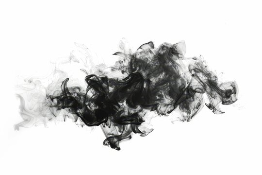 Black smoke isolated on white background, cut out effect, abstract shape