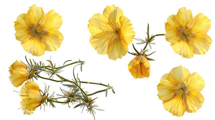 Evening primrose botanical illustration in 3D digital art, isolated on transparent background. Vibrant bloom, perfect for nature-themed designs, top view elegance.