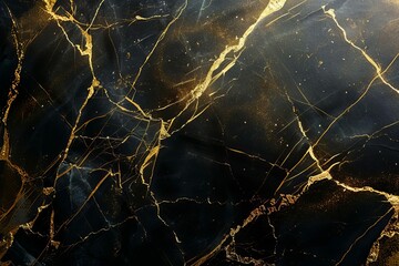 Black and gold marble texture with shiny light effects, abstract background for luxury designs