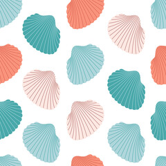 Seamless pattern with sea shells. Summer seamless pattern. Vector illustration in flat style