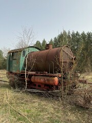 view of an antique steam-powered railway diesel locomotive