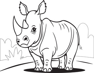 Javan rhinoceros Animal coloring for kids book
