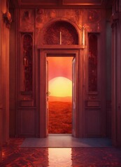 red door in front of the door The most surreal scene imaginable, in a surreal dreamscape, detailed,...