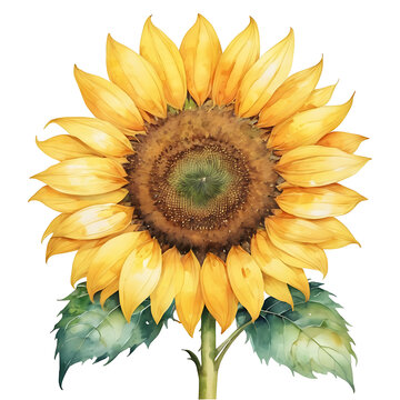 Watercolor Sunflower flower PNG image on a transparent background, Watercolor Sunflower image isolated on transparent png background