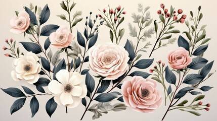 A painting of a flower garden with pink and white flowers