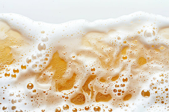 Close-up of beer foam on white background