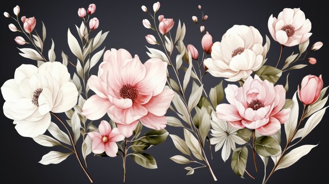 A painting of flowers with a dark background
