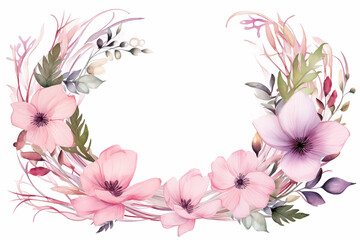An exquisite watercolor botanical wreath takes center stage, isolated against a transparent background in a PNG illustration