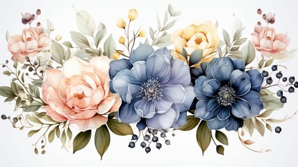 A bouquet of flowers with blue and pink flowers
