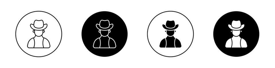 Cowboy icon set. vintage outlaw cowboy vector symbol in black filled and outlined style. - obrazy, fototapety, plakaty