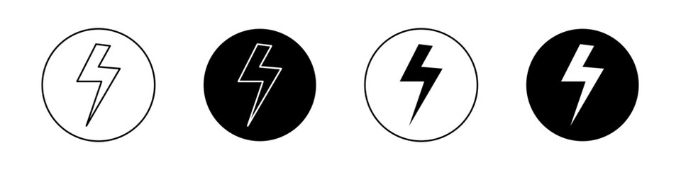 Thunder bolt icon set. power energy lightning vector symbol. Electric current pictogram.