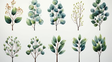A collection of trees with different shapes and sizes