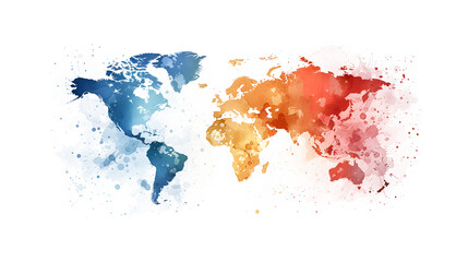 Watercolor World Map transparent background