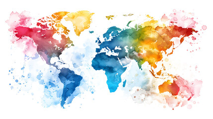 Watercolor World Map transparent background