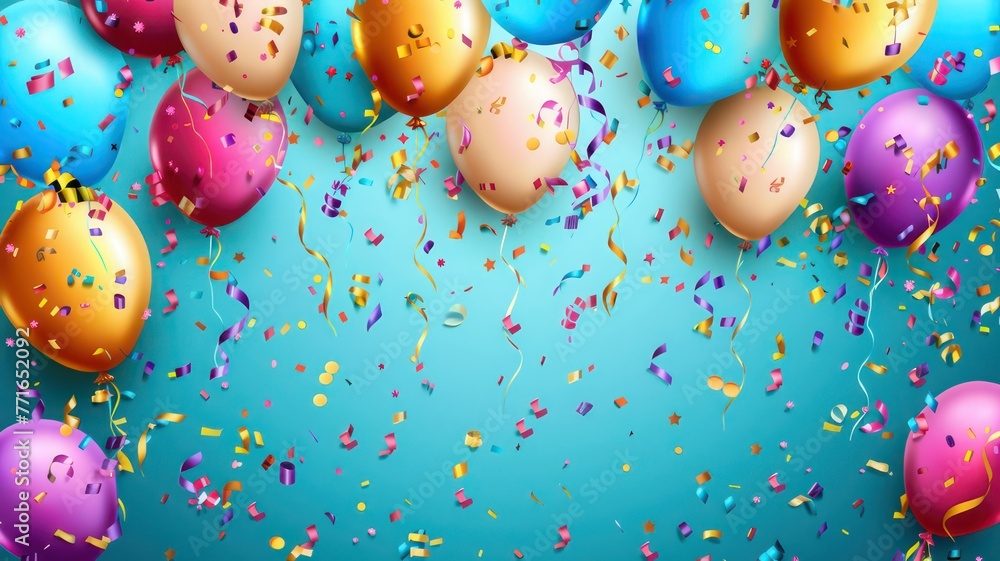 Poster birthday background with ballons and confetti created with generative ai