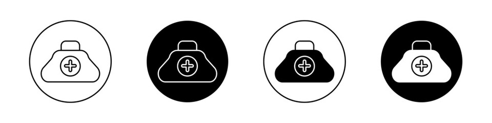 Doctor bag icon set. medic emergency first aid kit vector symbol. - obrazy, fototapety, plakaty