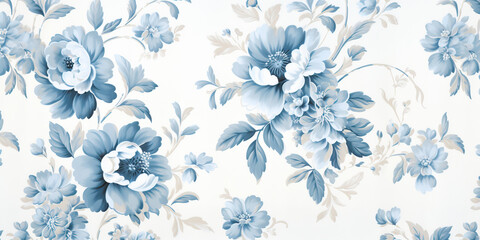 Blue floral pattern on a light background, textured fabric, wallpaper
