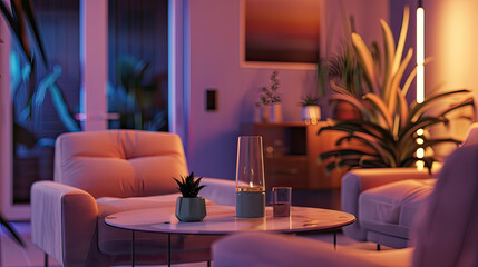 Cozy influencer podcast studio, 3D render, inviting and warm, space for text