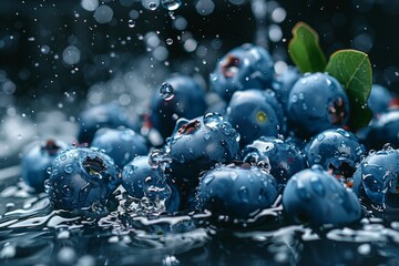 A bunch of blueberries are sitting in a bowl of water - obrazy, fototapety, plakaty